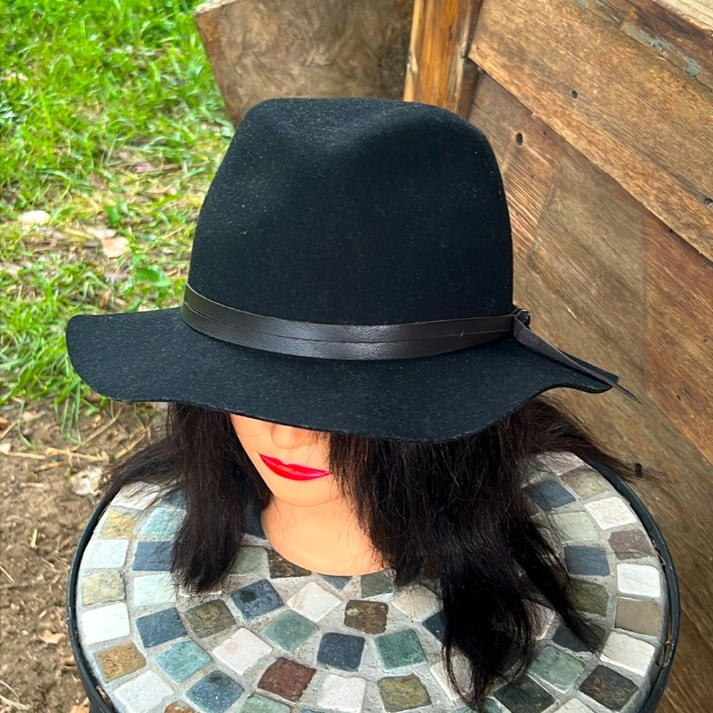 Bailey of Hollywood hat leather strap black felt poet - Picture 1 of 7